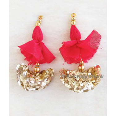 Red / Blue Art Silk Latkan Embellished With Gold Sequins And Beads, Bridal Tassels, Decorative Tassels